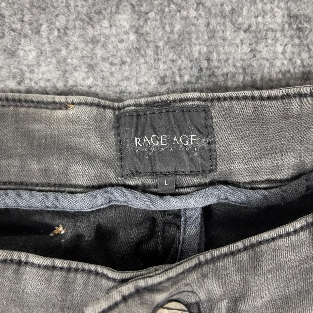 Rage Age Distressed Patchwork Jeans Mens L 31x29 Grey Slim Fit Button Fly
